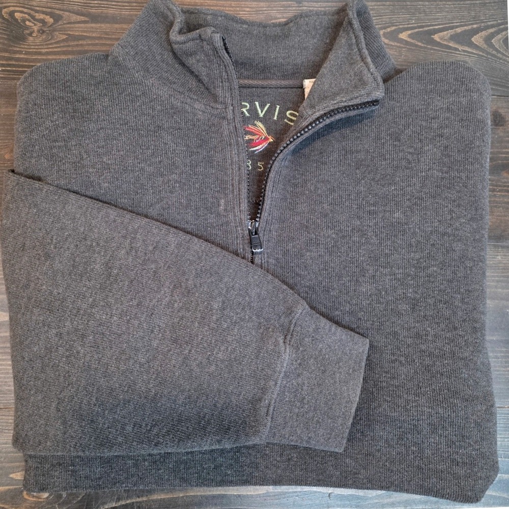 Orvis 1856 1/4 Zip Jacket Sweater Men's Large Gray Cotton Pullover